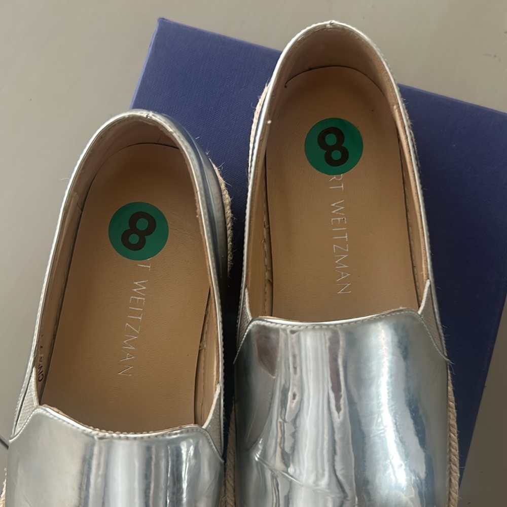 Stuart Weitzman Silver Espadrille Slip-Ons - Picture 8 of 10